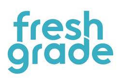 The image shows the fresh grade logo in lowercase letters, written in a bold, modern blue font on a white background.
