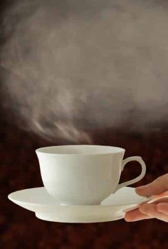Steaming cup of coffee
