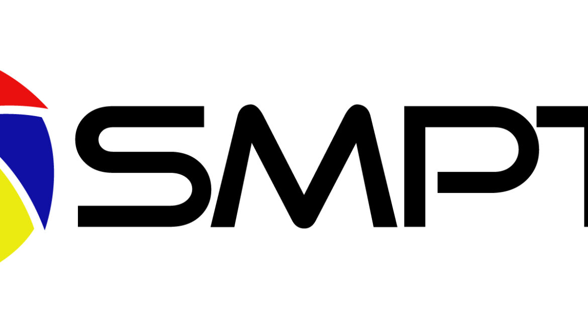 SMPTE logo with bold black letters and a colorful camera shutter icon made of six segments in red, purple, blue, green, yellow, and pink on a white background.