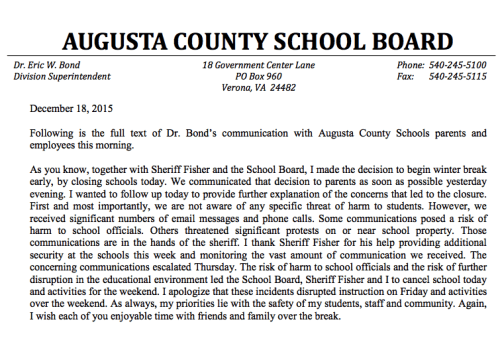 Augusta County School Board notice