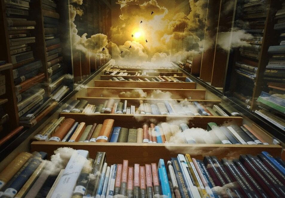 books and sky clouds
