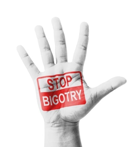 hand stop bigotry stamp