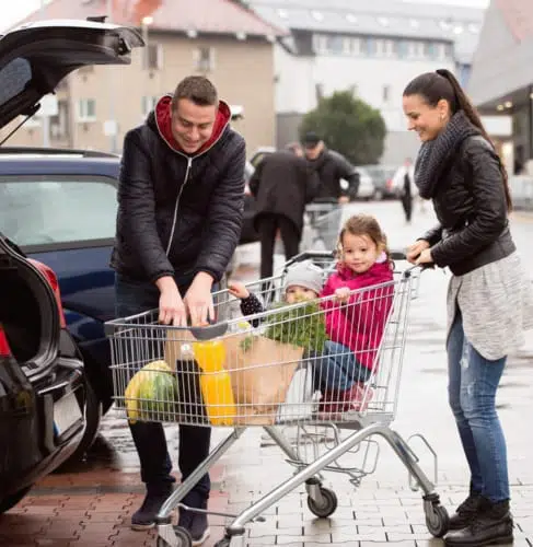 family buying groceries