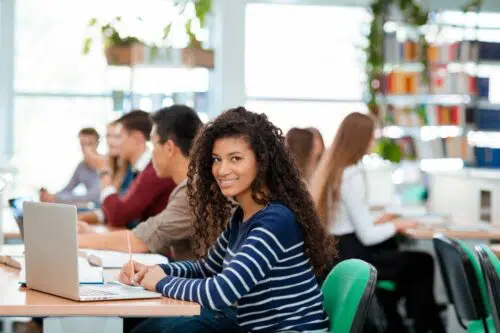 students studying in a library