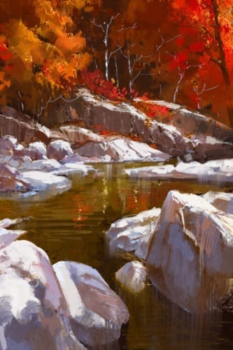 river and rocks painting