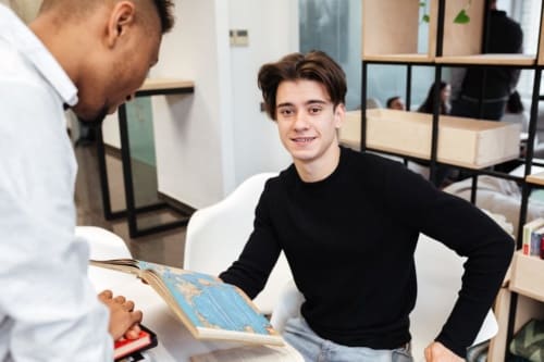 two students in library