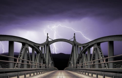 Landscape Dark Lightning Bridge Clouds Night