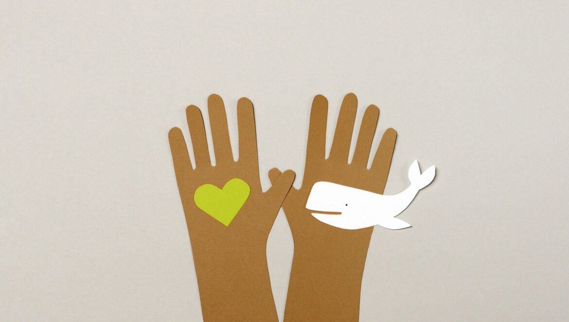 Paper cutout hands holding a heart and whale symbolizing empathy and environmental conservation | edCircuit Paper cutout hands holding a heart and whale symbolizing empathy and environmental conservation