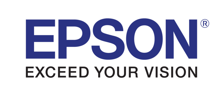 The Epson logo in blue capital letters, with the slogan EXCEED YOUR VISION in black uppercase letters below it, on a white background.