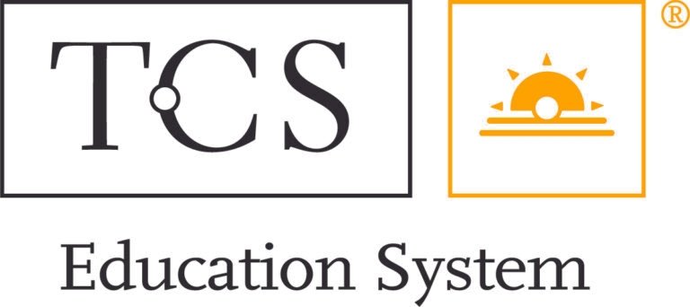 Logo for TCS Education System featuring TCS in black serif font, a yellow outlined square with a sun icon, and the words Education System below in black text.
