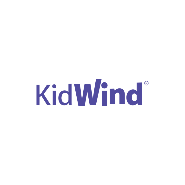 The image shows the word KidWind in bold purple text on a light gray background. The W in Wind is capitalized and slightly bolder than the rest of the letters.
