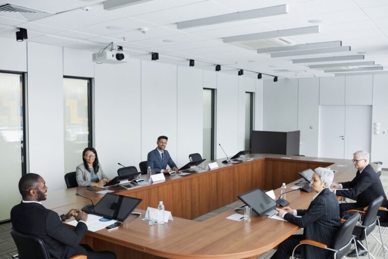 A multicultural group of professionals engaged in a business meeting i