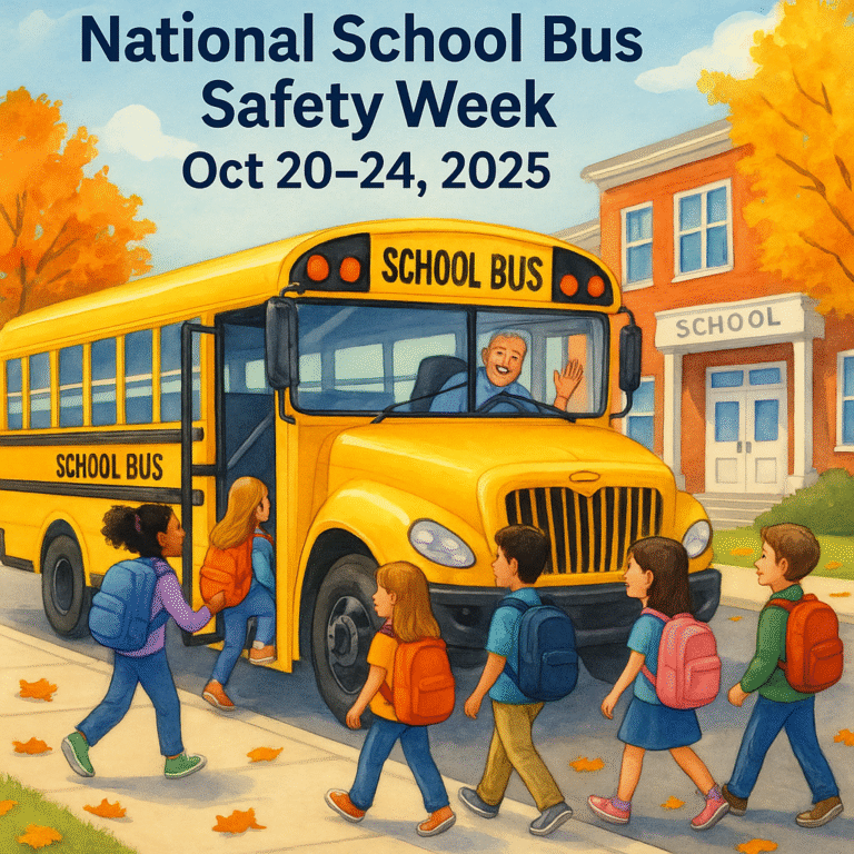 A school bus with kids walking by.