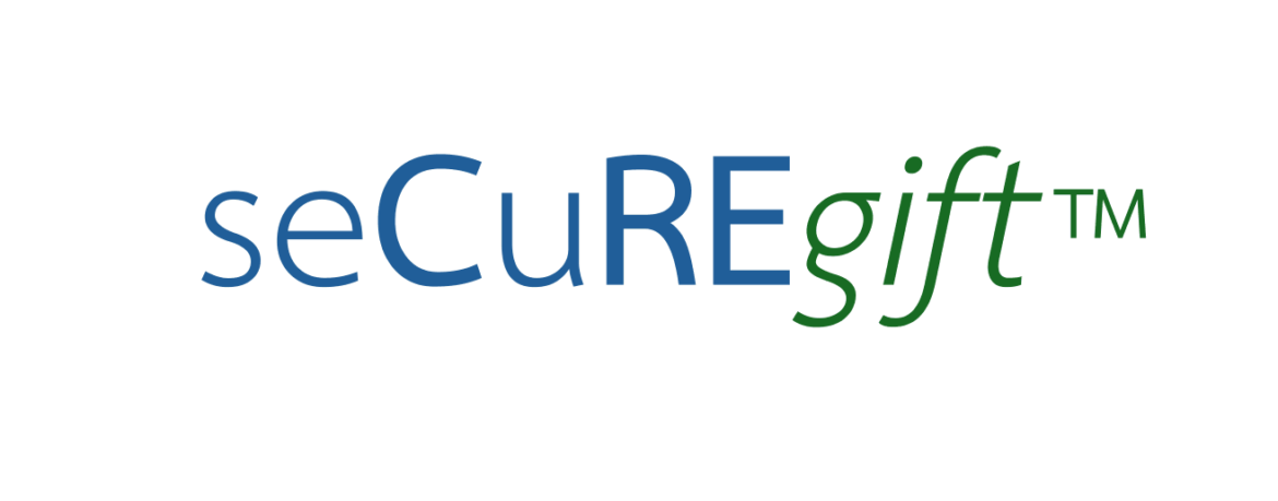 SecuREgift logo with blue 'RE' and green 'gift' lettering on a white background, including ™ symbol.