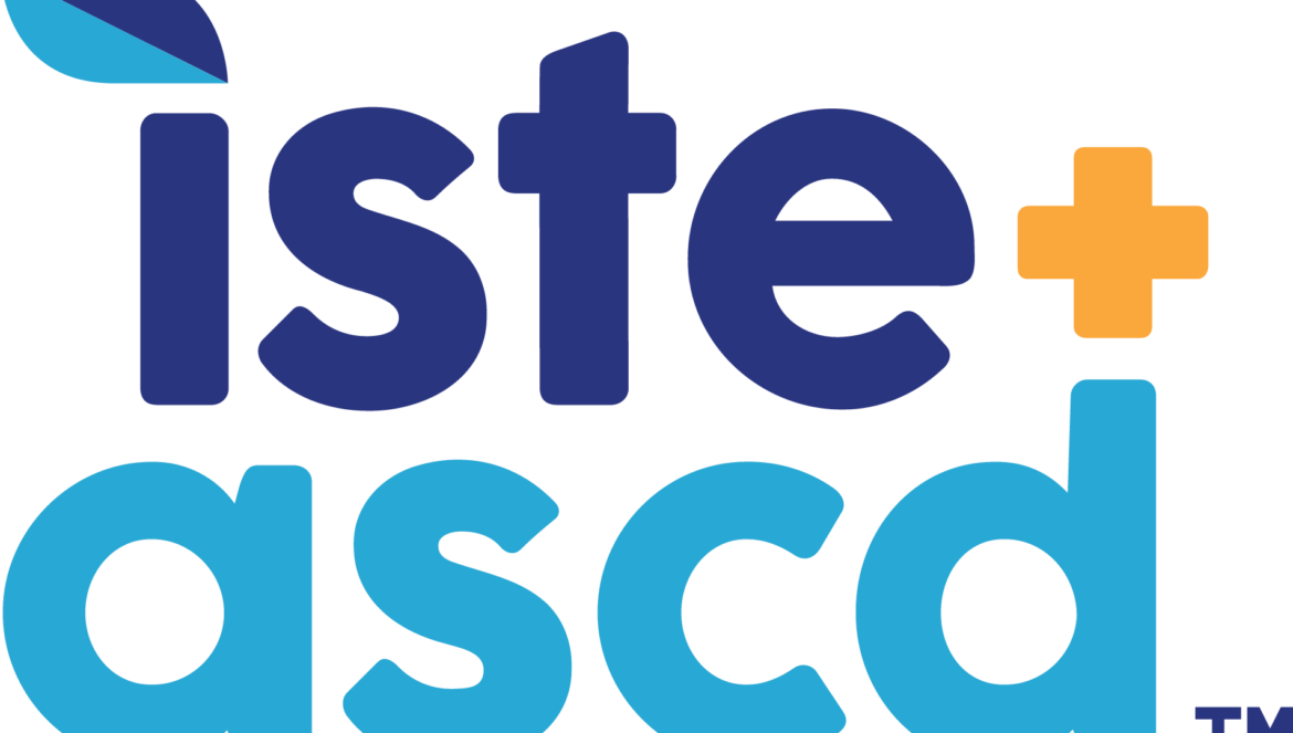 Logo for iste+ academy navy wordmark iste with an orange plus sign and turquoise academy text below