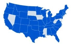 Blue map of the united states with all states shaded blue