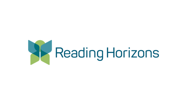 Reading Horizons logo with stylized green and blue abstract shapes on the left, resembling an open book or butterfly wings, and the words Reading Horizons in blue text on the right.