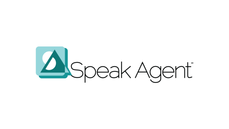 Speak Agent logo with a teal triangle icon on the left and the words “Speak Agent” in black text on the right.