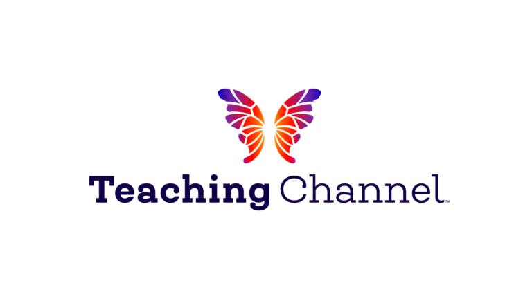 Logo for Teaching Channel featuring colorful butterfly wings in shades of red, orange, pink, and purple above the words “Teaching Channel” in bold, dark blue text on a light background.