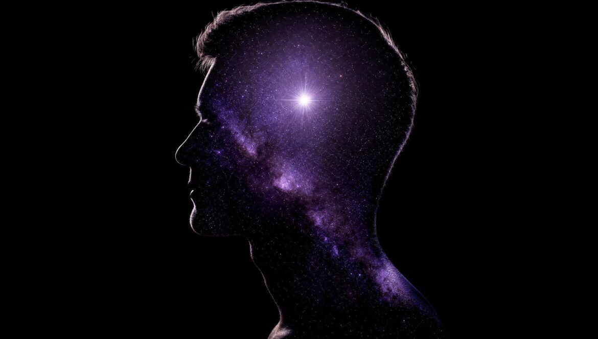 A persons silhouette in profile filled with a starry purple galaxy and a bright star glowing where the brain is black background | edCircuit A persons silhouette in profile filled with a starry purple galaxy and a bright star glowing where the brain is black background
