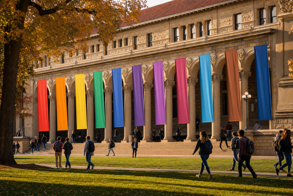 How the Big Ten Academic Alliance is Driving Higher Education | edCircuit Ten colored banners on a university hall an alliance of universities