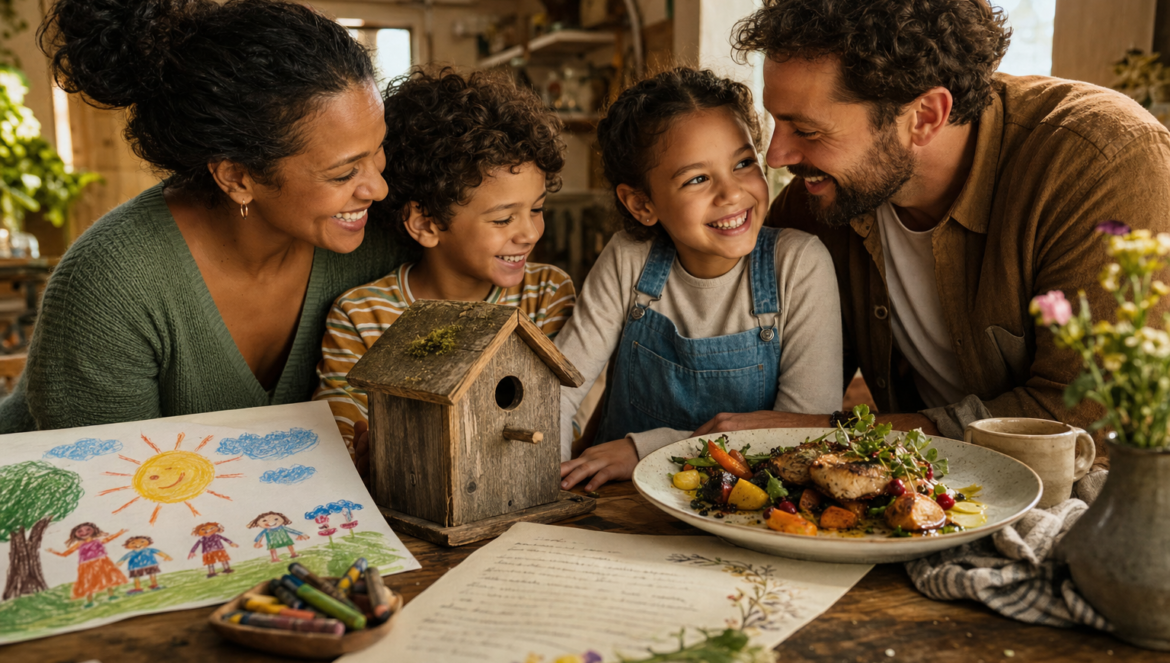 Why We Should Celebrate Everyday Creativity | edCircuit Kitchen table full of everyday creative acts with a smiling family