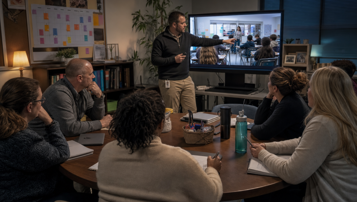 Teachers in an ongoing professional learning group reviewing a lesson clip