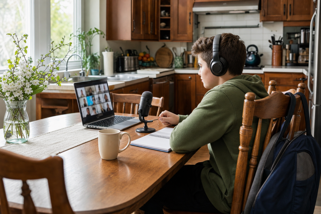 What Worked in Distance Learning Scott McLeod and Ben Kelly on Spring 2020 | edCircuit Distance learning in 2020 a student at a kitchen table joins a video class and records into a small microphone