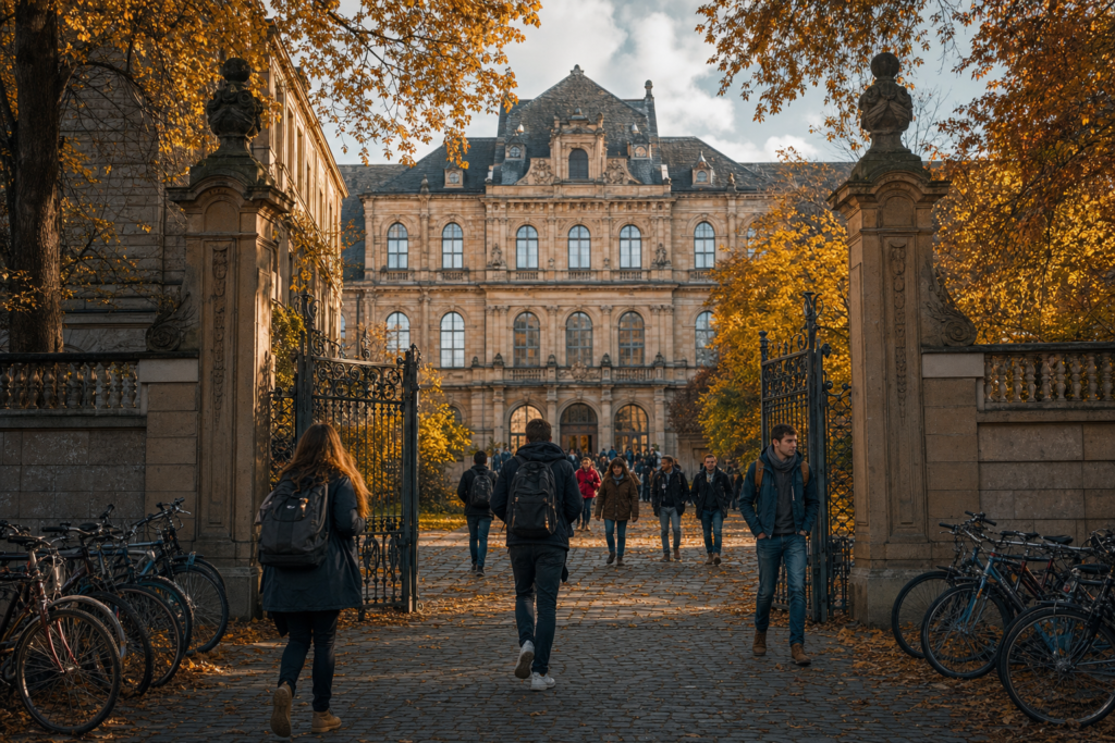 Students walking into a German university tuition free college