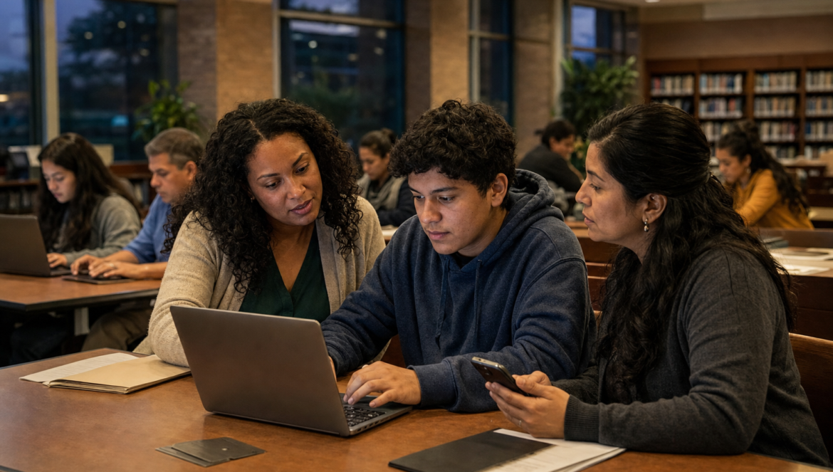 How to Fill Out the FAFSA 202728 StepbyStep Guide | edCircuit How to fill out the FAFSA a counselor helps a student and his mother complete the form at a library FAFSA night