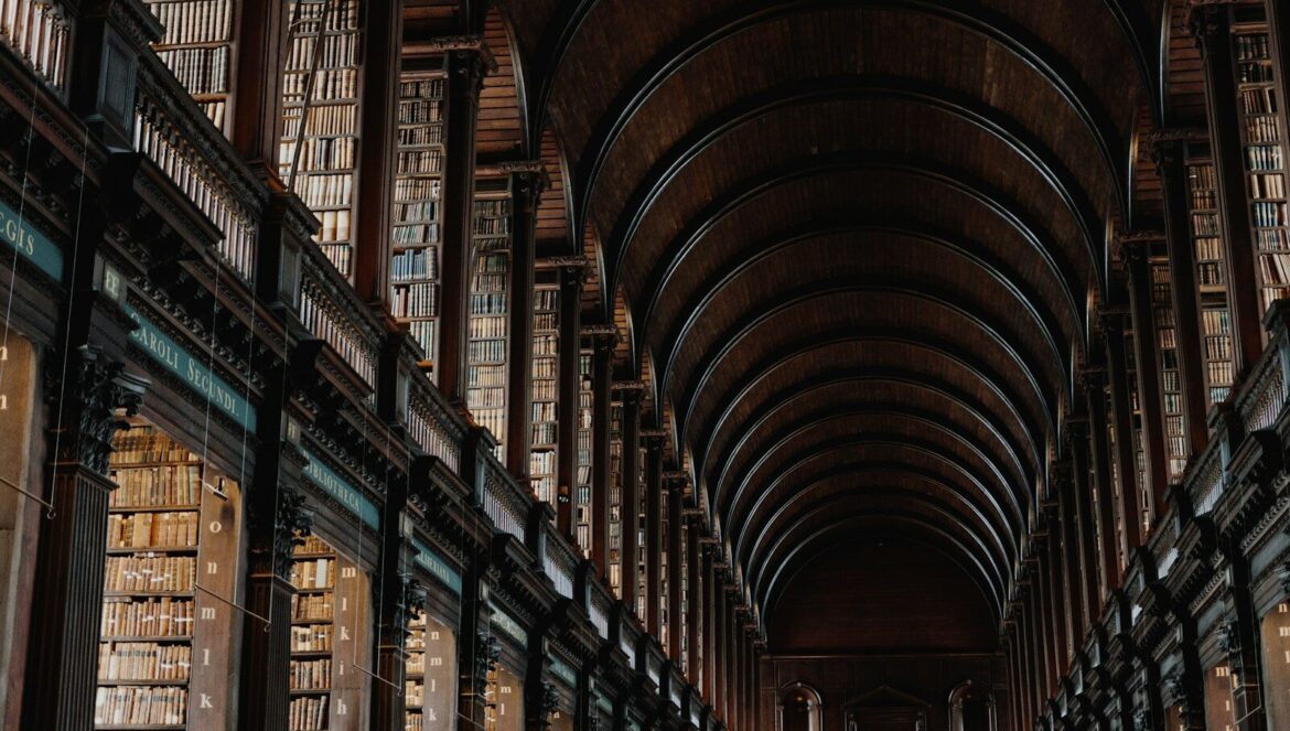 Landscape photo of library hallway