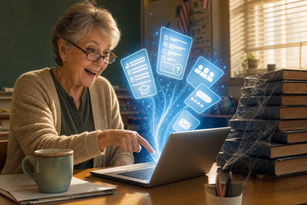 You dont need to be an AI expert a veteran teacher taps one key and a lesson plan quiz and parent email fly from her laptop while technical manuals gather cobwebs