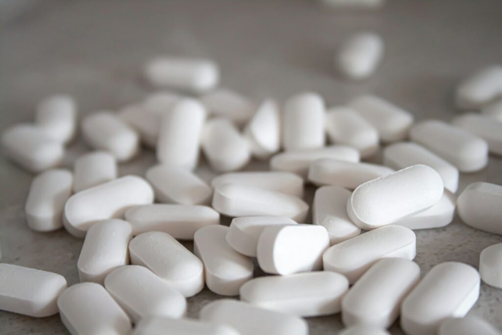 White medication pills on brown surface | edCircuit White medication pills on brown surface