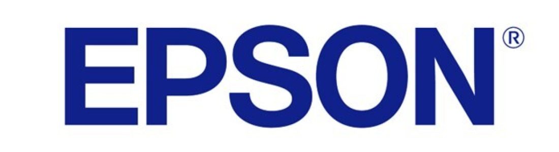 The image shows the Epson logo with the word EPSON in bold, blue uppercase letters on a white background. A registered trademark symbol appears at the top right of the N.