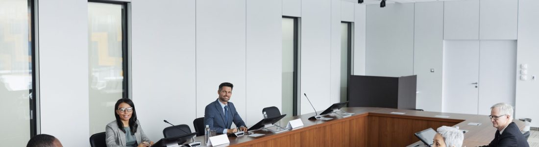 A multicultural group of professionals engaged in a business meeting i