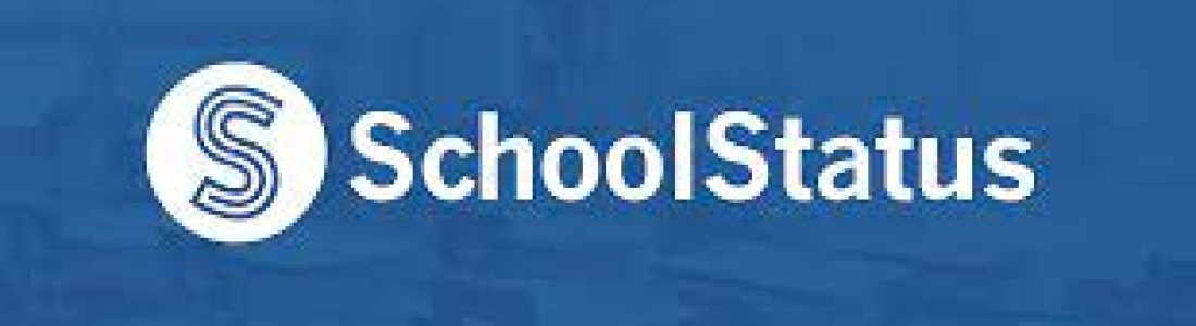 The SchoolStatus logo features a white S inside a circle followed by the words SchoolStatus in white text on a blue background.